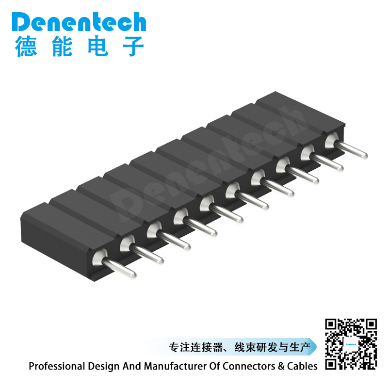 Denentech 高质量2.54MM圆P排母H7.00xW2.54单排180度圆孔排母镀金连接器